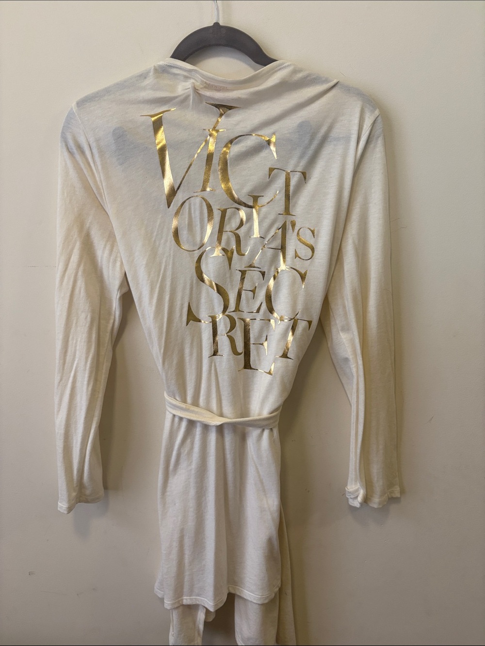 Victoria's Secret Cream Robe with Gold Logo